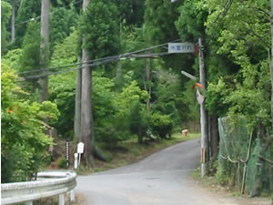 京見峠を越えると「氷室分れ」と書かれた道路標識が目に入ります。