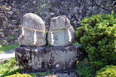 力石伝説 遠藤慶隆が八幡城復帰後に八幡城を改修した節に、城下吉田川から人夫が 川原石を背負い上げたという。