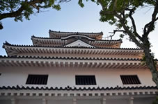 天守閣は5階建て、高さは海抜で70ｍあります。翼を広げた鶴のように見えることから、別名「舞鶴城」とも呼ばれています。