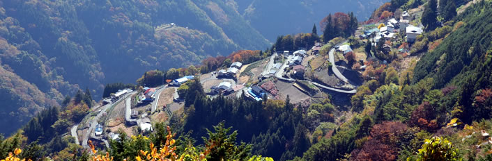 最大傾斜38度の急斜面に民家や耕地が点在しており、その景観の美しさから「日本の里100選」